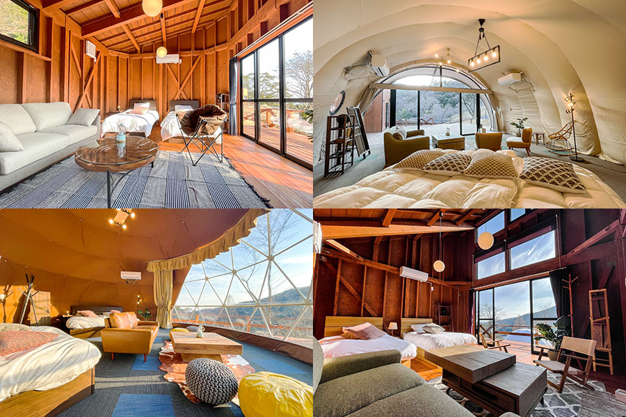 【北関東_茨城県】大きな窓が魅力のドームテント、星空を満喫できる高台のテント、別荘のようなコテージ、愛犬と泊まれるドッグフレンドリーテント。全4タイプから選べて、自然の中で自分らしい滞在が楽しめます